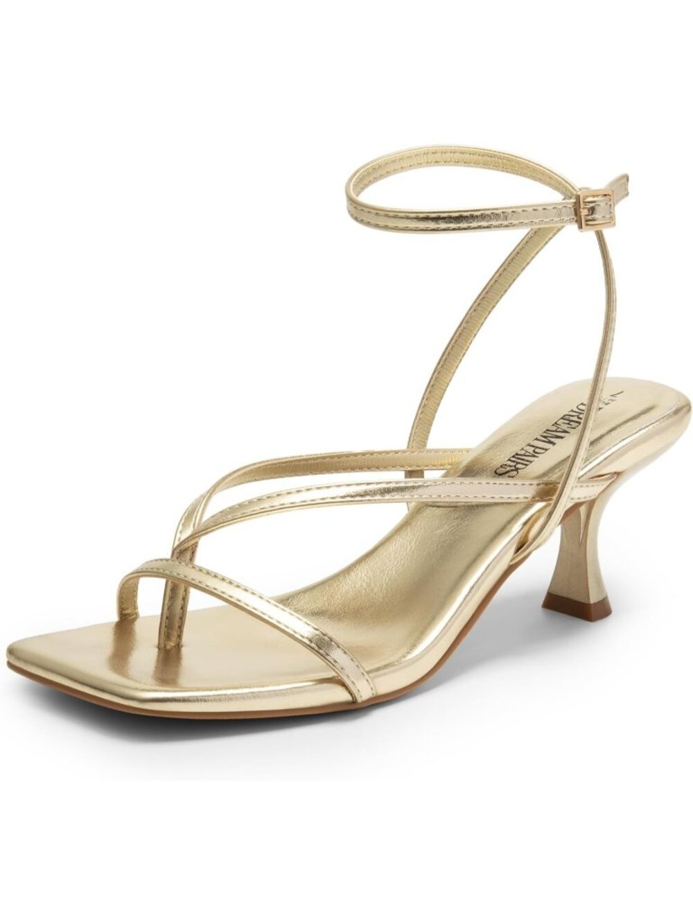 Dream Pairs Women's Gold Pu Open Toe Dressy Thong Comfort Kitten Heel Sandals